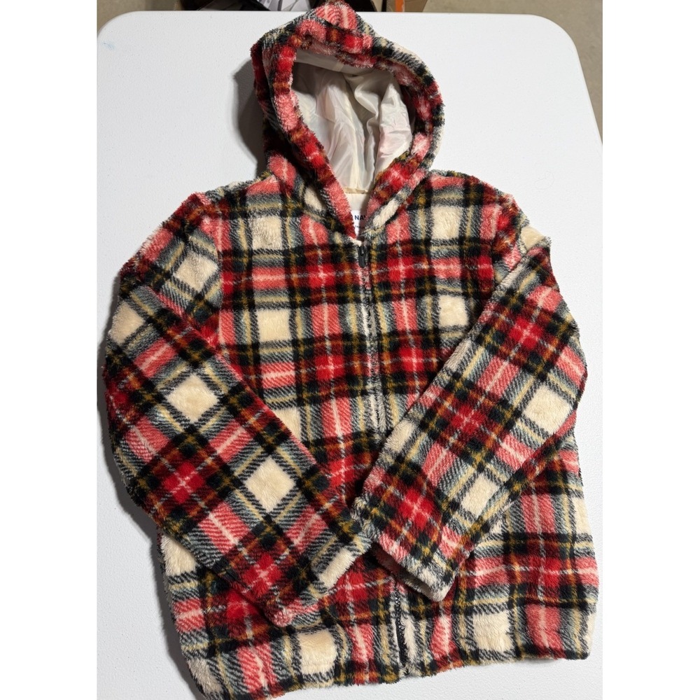 Old Navy Youth Plus Size XXL (18+)  Tartan Plaid Sherpa Fleece Hooded Jacket